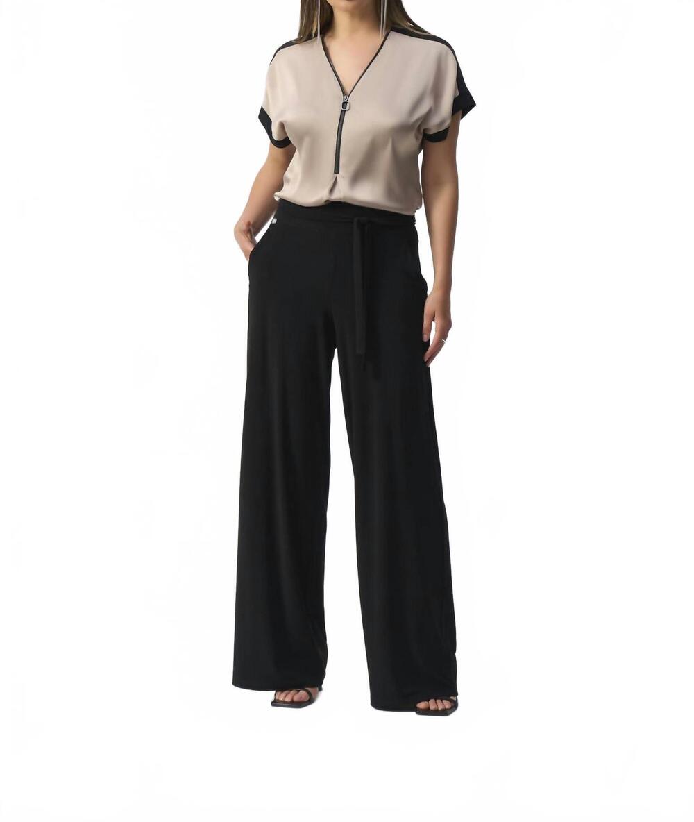 NEW JOSEPH RIBKOFF wide-leg pant with sash in black